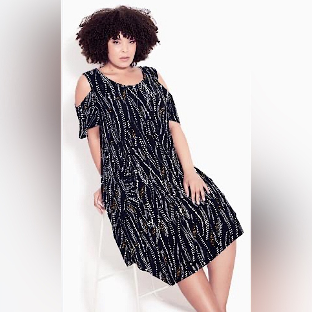 Zim & Zoe Dress Black White & Yellow Cold Shoulder Short Sleeve Size 22/24 NEW